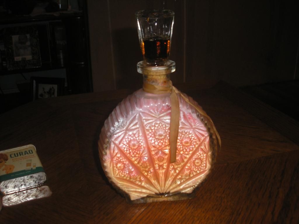 OLD VINTAGE LARGE GLASS BOTTLE BUBBLE BATH & BATH OIL 50's